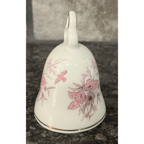 Vintage Kronach Porcelain Collector's Bell West Germany Pink Flowers Birds - Picture 2 of 6